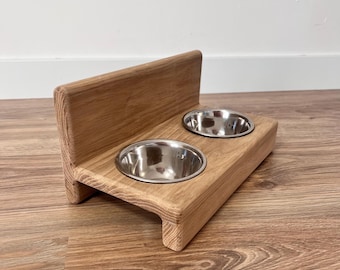 Wooden double feeder for cats, kitten and small dogs, cat bowls, pet bowl, pet feeder, pet feeding station