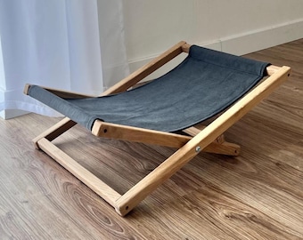 Wooden Pet Hammock Bed – Anti claw Scratch-Resistant Velvet Cushion, Oak Frame | for Cats and Small Dog | Pet Lover Gift | Pet furniture