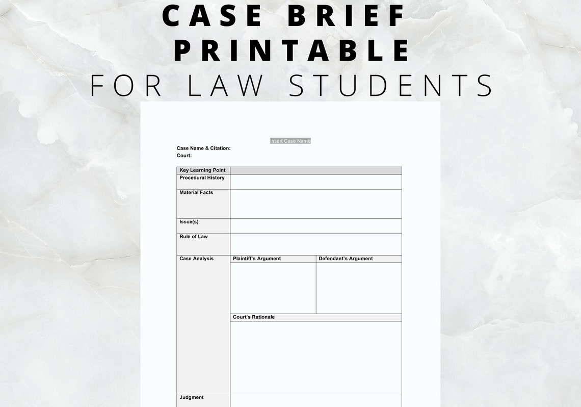 Law School Case Brief Template Editable Essential for Law Students