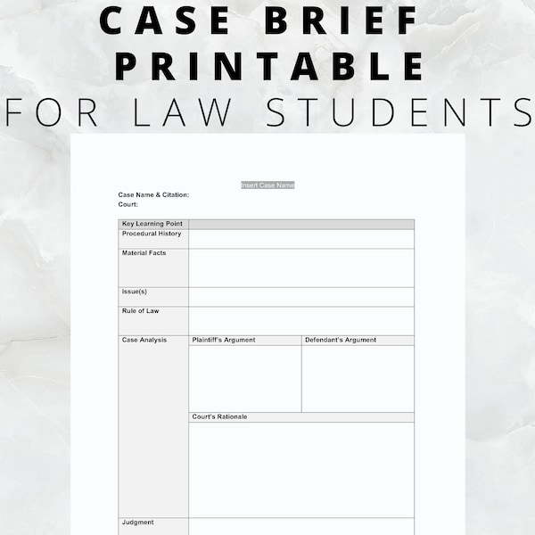 Law School - Case Brief Template Editable - Essential for Law Students - Instant Download