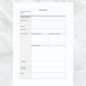Law School Case Brief Template Editable Essential for Law Students Instant Download image 2