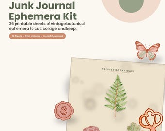 Junk Journal Ephemera Kit, Vintage Botanical Printable, Digital Collage Sheets, Cottagecore Journaling, Commercial Use