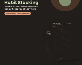 Habit Stacking Planner PDF — Dark Mode Edition, After I Will Habit Tracker, Weekly Follow Through Chart, ADHD Printable Download