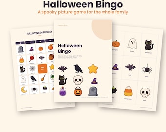 Halloween Bingo Printable, 30 Unique Picture Bingo Cards PDF, Kids Halloween Party Game, Classroom Activity, Family Game