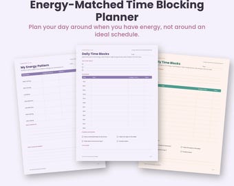 Energy Matched Time Blocking Planner Printable, ADHD Daily Planner PDF, Low Energy Schedule, Hourly Time Blocks, A4 Letter, Pastel