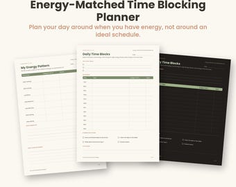 Energy Matched Time Blocking Planner Printable, ADHD Daily Planner PDF, Low Energy Schedule, Hourly Time Blocks, A4 Letter Dark Mode