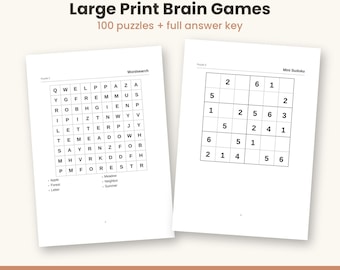 Large Print Brain Games, Care Home Group Licence, 100 Gentle Puzzles PDF, Activity Coordinator Resource, A4 and Letter