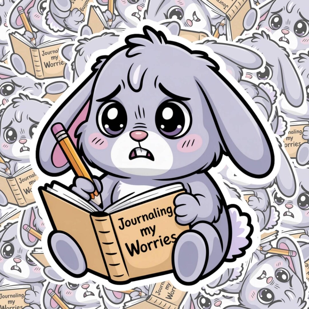 Anxiety Rabbit Sticker | Funny Mental Health Decal | Kawaii Neurospicy ...