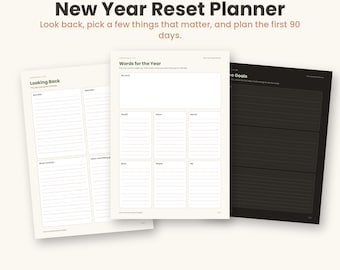New Year Reset Planner Printable, 2027 Goal Setting Worksheets PDF, Year Review, Word of the Year, 90 Day Plan, Dark Mode