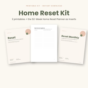 Home Reset Kit Printable, Weekly and Monthly Reset Planners and 52 Week Home Reset Planner PDF, ADHD Cleaning Planner, A5 A4 Letter image 1