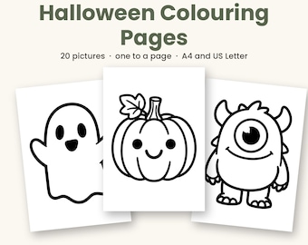 Halloween Colouring Pages Printable, 20 Cute Halloween Colouring Sheets for Kids PDF, Pumpkin, Ghost, Bat, Party Activity, A4 and US Letter