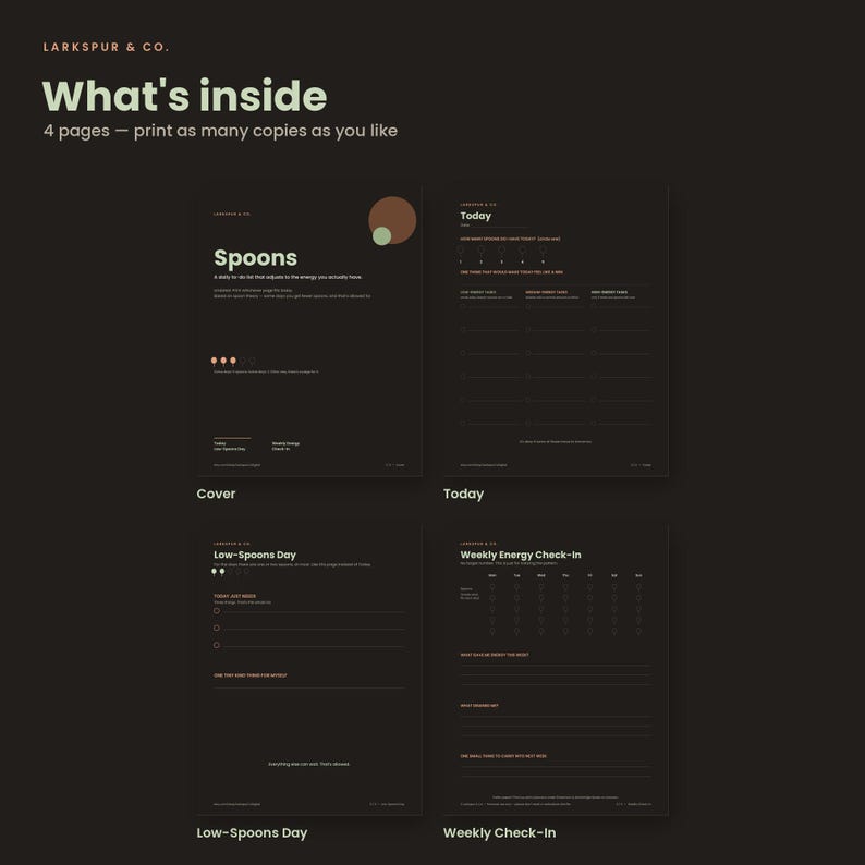 Spoon Theory Daily Planner PDF — Dark Mode Edition, ADHD to Do List ...
