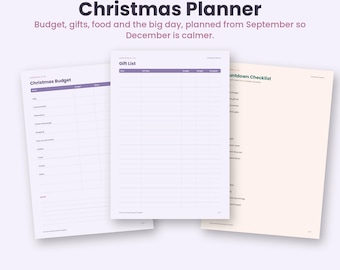 Christmas Planner Printable 2026, Christmas Budget and Gift List PDF, Christmas Day Plan, Countdown Checklist, Lavender and Peach