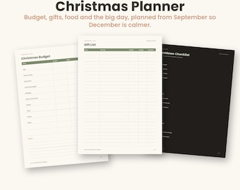 Christmas Planner Printable 2026, Christmas Budget and Gift List PDF, Christmas Day Plan, Countdown Checklist, Dark Mode