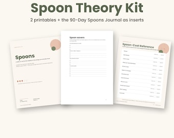Spoon Theory Kit Printable, Daily Energy Pad, Spoon Cost Reference and 90 Day Spoons Journal PDF, Chronic Illness Planner, A5 A4 Letter