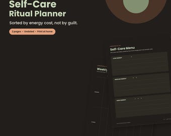 Self Care Ritual Planner PDF — Dark Mode Edition, ADHD Energy Based Self Care Menu, Weekly Ritual Tracker Printable