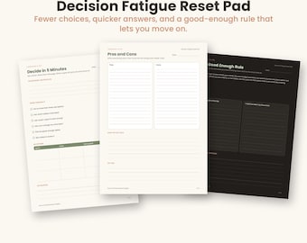 Decision Fatigue Reset Pad Printable, Good Enough Rule Worksheet PDF, Default Decisions Planner, Overwhelm Helper, A4 Letter Dark Mode