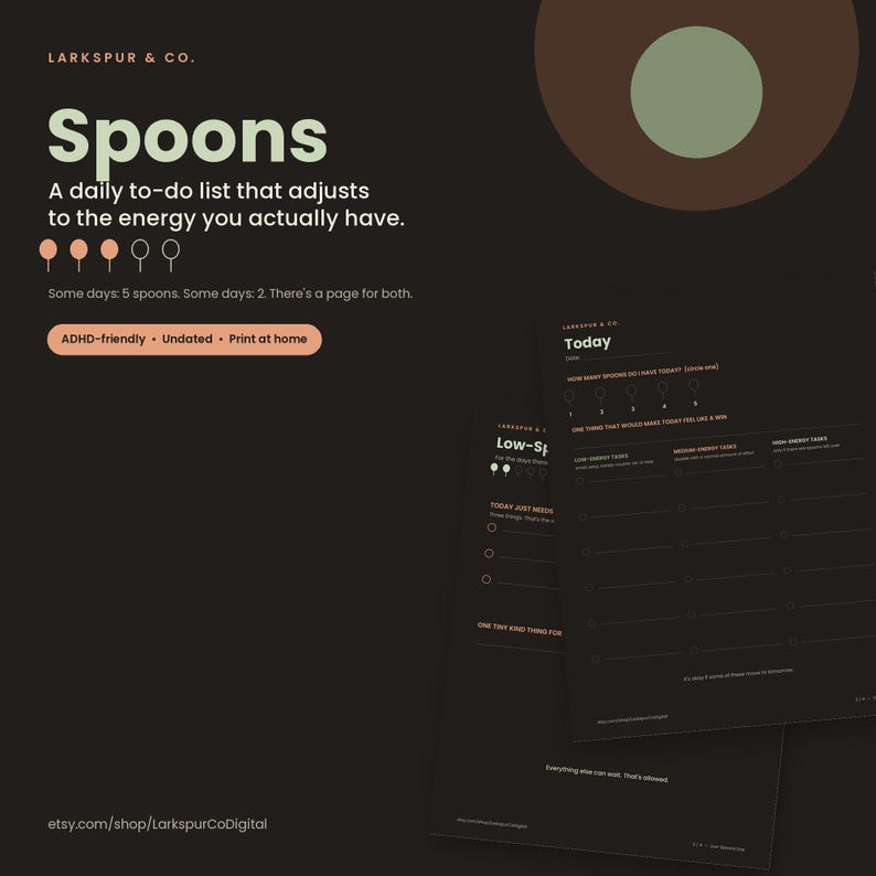 Spoon Theory Daily Planner PDF — Dark Mode Edition, ADHD to Do List ...