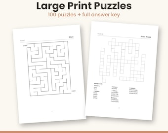 Large Print Puzzles Printable, Care Home Group Licence, 100 Easy Read Puzzles PDF, Activity Coordinator Resource, A4 and Letter