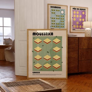 Lámina de musaca, póster de comida griega, arte de Grecia, pared de cocina moderna, arte culinario griego, arte de comida mediterránea, decoración de cocina gourmet