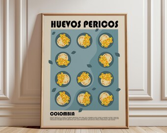 Huevos Pericos Art Print, Colombian Breakfast Wall Art, Traditional Colombia Cuisine Poster, Latin Kitchen Decor