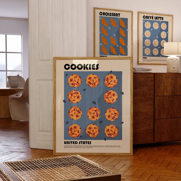 Cookies Poster, Dessert Art Print, Chocolate Cookie Print, Sweets Art Print, Minimalist Food Art Print, Food Poster, Bakery Print