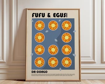 Fufu and Egusi Art Print, Congolese Food Wall Art, Traditional DR Congo Cuisine Poster, African Kitchen Decor