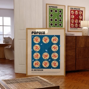 Pupusa food art poster, Salvadoran cuisine art, Central American decor, Pupuseria wall art, Latin American kitchen print, Kitchen wall art