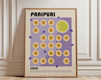 Panipuri Art Print, Indian Food Poster, India Art, South Asian Food Poster, Minimalist Food Print, Restaurant Print, Chef Print, Travel Art