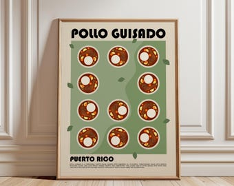 Pollo Guisado Art Print, Puerto Rican Food Wall Art, Traditional Puerto Rico Cuisine Poster, Caribbean Kitchen Decor