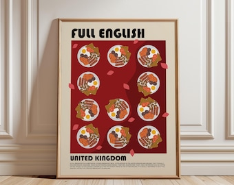 Englisches Poster, Frühstücksdruck, Brunch-Kunstdruck, englisches Lebensmittelposter, Fry Up-Poster, Restaurantdruck, Cafe-Druck, moderne Küchenkunst