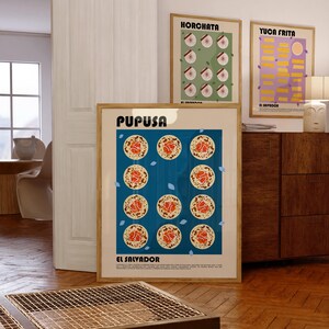 Poster di arte culinaria Pupusa, arte culinaria salvadoregna, arredamento centroamericano, arte murale Pupuseria, stampa di cucina latinoamericana, arte murale da cucina immagine 4