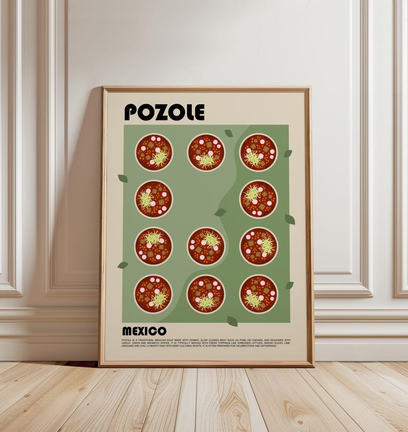 Pozole Art Print, Mexican Soup Poster, Traditional Cuisine Wall Art, Kitchen Decor, Food Lover Gift, Mexico Poster image 1