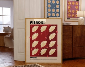 Pierogi Poster, Polish Food Art Print, Modern Kitchen Wall Art, Vintage Style Food Poster, Abstract Food Art, Food Art, Restaurant Print