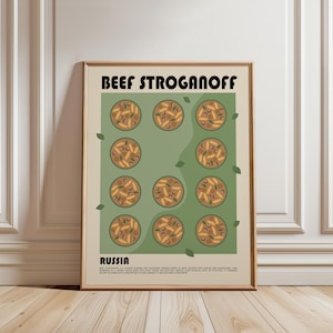 Beef Stroganoff Kunstdruck, Russisches Essen Poster, Traditionelle Osteuropäische Küche, Wandkunst, Küchendeko, Geschenk für Food-Liebhaber, Pasta Poster