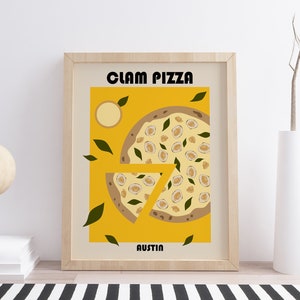 Clam Pizza Art Print, Pizza Poster, Italy Poster, Chef Print, Restaurant Wall Decor, Kitchen Wall Art, Modern Food Art, Seafood Pizza Poster