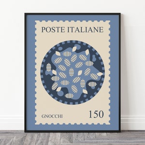 Impresión artística de ñoquis, póster de Italia, impresión de comida italiana, arte gastronómico, arte mural de cocina moderna, arte gastronómico de estilo vintage
