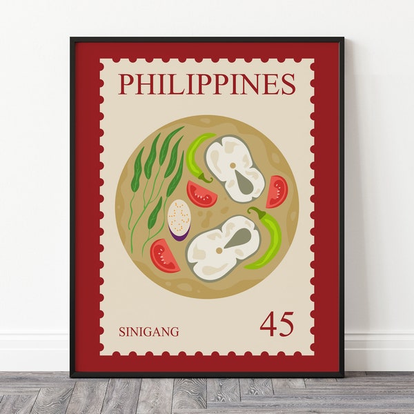 Sinigang Art Print, Postage Stamp Art, Philippines Poster, Filipino Food Art, Modern Kitchen Art, Restaurant Print, Chef Print, Food Poster