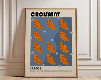 Stampa artistica di croissant, poster di pasticceria francese, stampa di cibo, arte del pane, arte del cibo, decorazione da parete per cucina moderna, stampa di chef, poster di ristorante