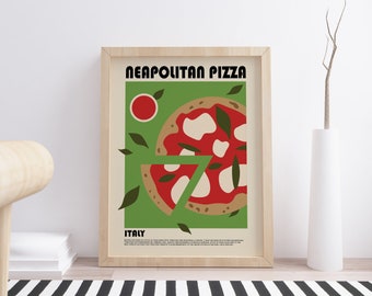 Póster de pizza, impresión de pizza, póster de Italia, póster de comida, decoración de cocina moderna, ilustración de comida, arte de cocina, arte culinario, impresión de restaurante