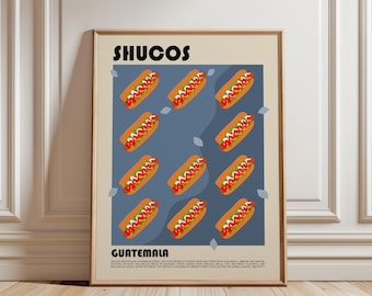 Shucos Art Print, Guatemalan Street Food Wall Art, Traditional Guatemala Cuisine Poster, Latin Kitchen Decor