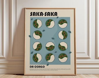 Saka Saka Art Print, Congolese Food Wall Art, Traditional DR Congo Cuisine Poster, African Kitchen Decor