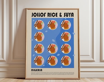 Jollof Reis und Suya Kunstdruck, Nigerianisches Essen Poster, Westafrikanisches Essen Kunstdruck, Küchen Wandkunst, Restaurant Druck, Reiseplakat