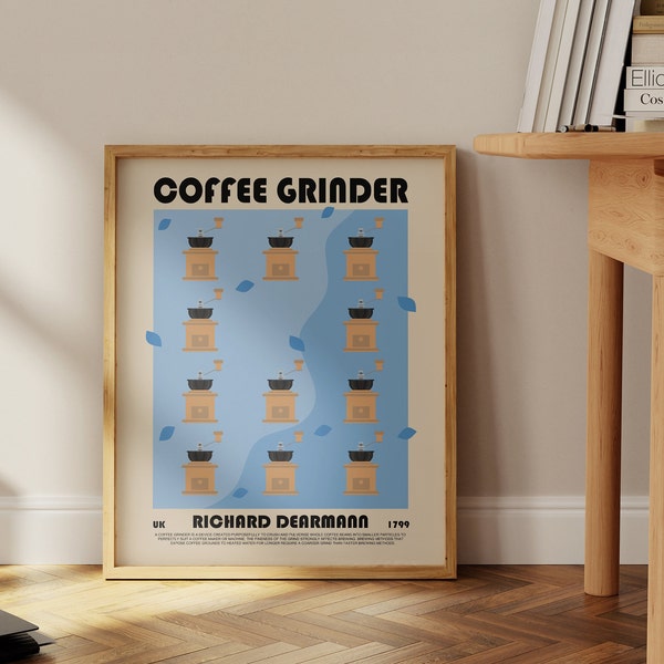 Coffee Grinder Print, Coffee Art Print, Modern Kitchen Wall Art, History Poster, Dining Wall Art, Coffee Lover Gift, Foodie Poster, Cafe Art