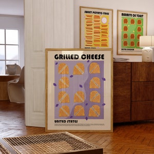Grilled Cheese Sandwich Art Print, Cheese Toastie Poster, Food Print, Bread Art, Food Art, Modern Kitchen Wall Decor, Restaurant Poster