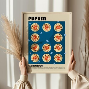 Poster di arte culinaria Pupusa, arte culinaria salvadoregna, arredamento centroamericano, arte murale Pupuseria, stampa di cucina latinoamericana, arte murale da cucina immagine 3