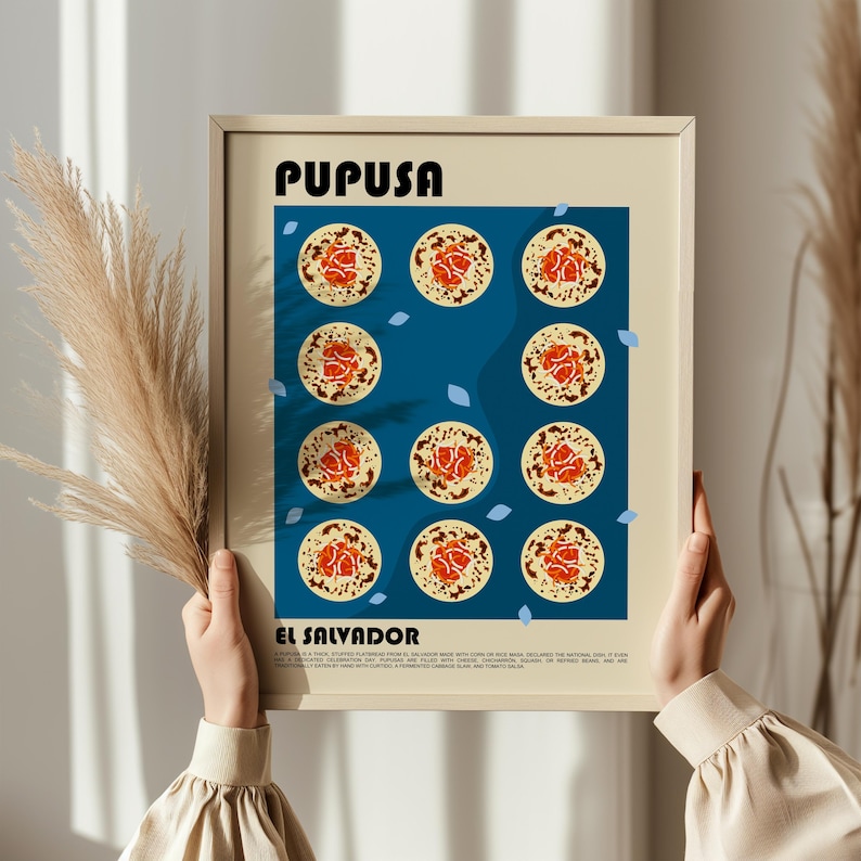 Poster di arte culinaria Pupusa, arte culinaria salvadoregna, arredamento centroamericano, arte murale Pupuseria, stampa di cucina latinoamericana, arte murale da cucina immagine 3