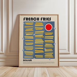 Pommes Kunstdruck, Fast Food Poster, Chips Druck, Wandkunst Moderne Küche, Minimalistisches Food Kunst, Vintage Stil Poster, Junk Food Poster