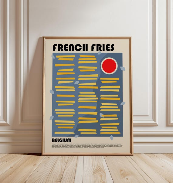 French Fries Art Print, Fast Food Poster, Chips Print, Modern Kitchen Wall Art, Minimalist Food Art, Vintage Style Poster, Junk Food Poster