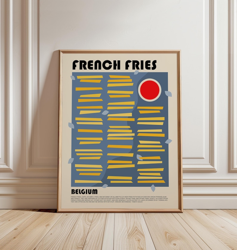 Affiche de frites, Affiche de restauration rapide, Affiche de chips, Décoration murale moderne pour la cuisine, Art culinaire minimaliste, Affiche style vintage, Affiche de malbouffe image 1